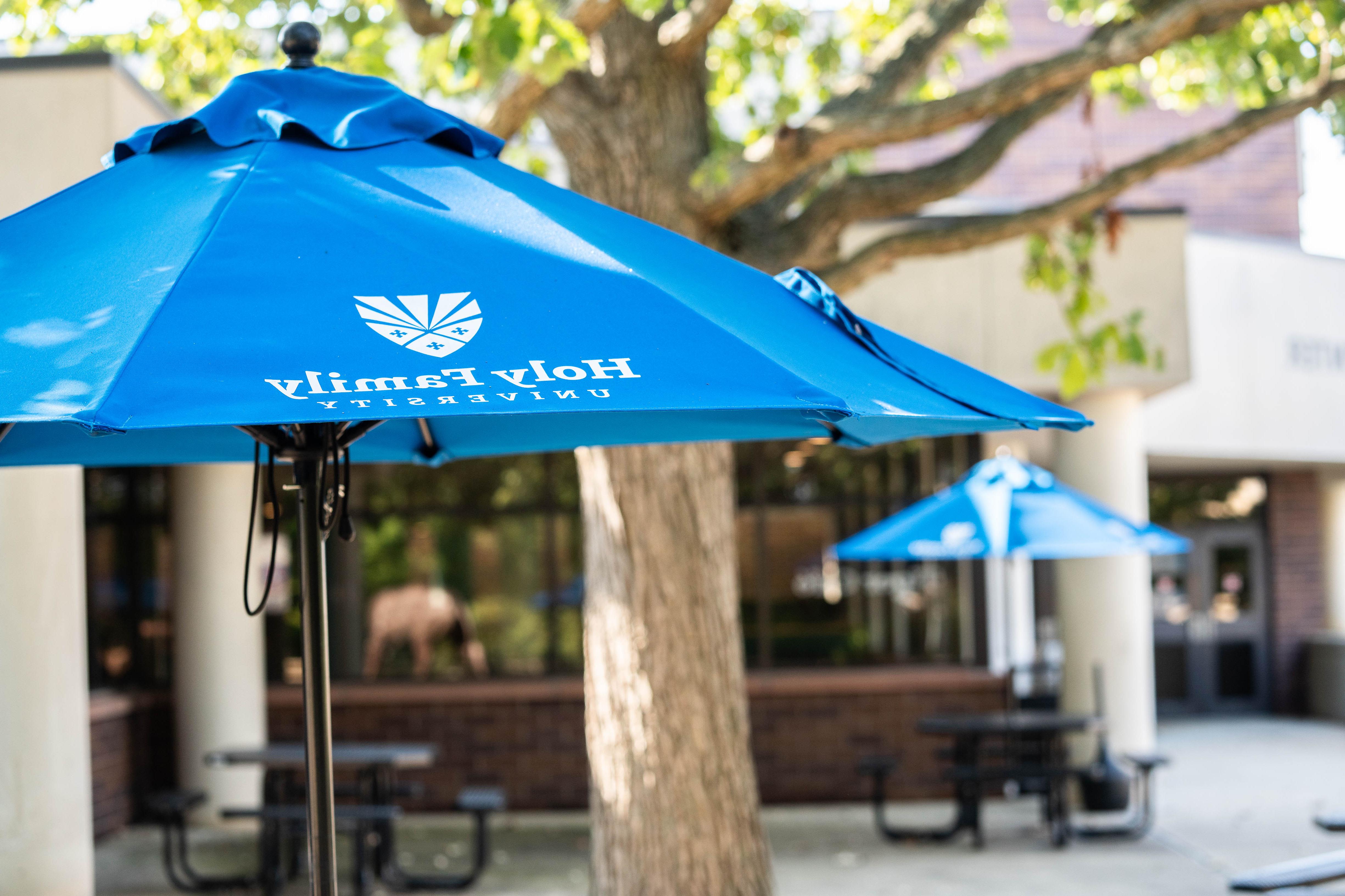 Holy Family University umbrellas at Campus Center